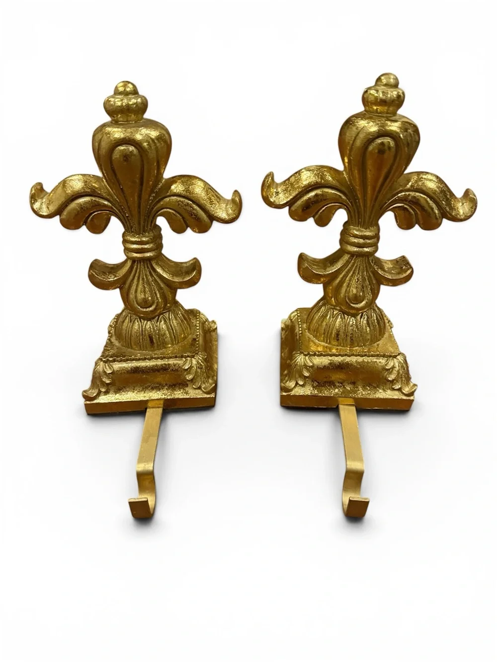 Gold Finish Fleur-de-Lis Christmas Holiday Stocking Holders Set of 2 NWT